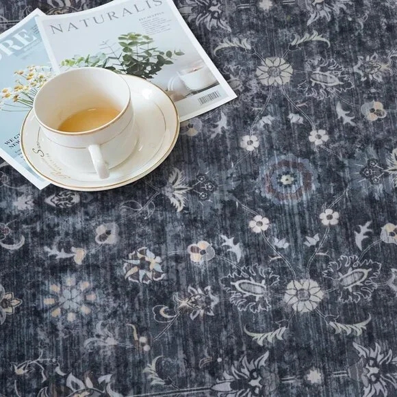 5x7 Blue Area Rug for Bedroom Living Room, Washable Vintage Floral Rug Non Slip, - Picture 8 of 9